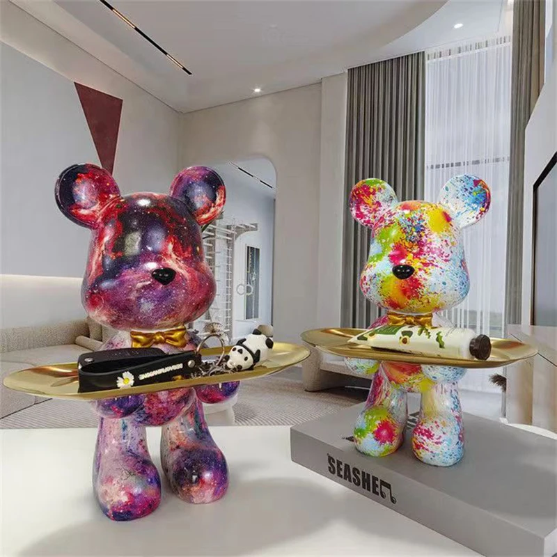 Home Decor Y2K - تمثال دب جرافيتي لتزيين المنزل ،