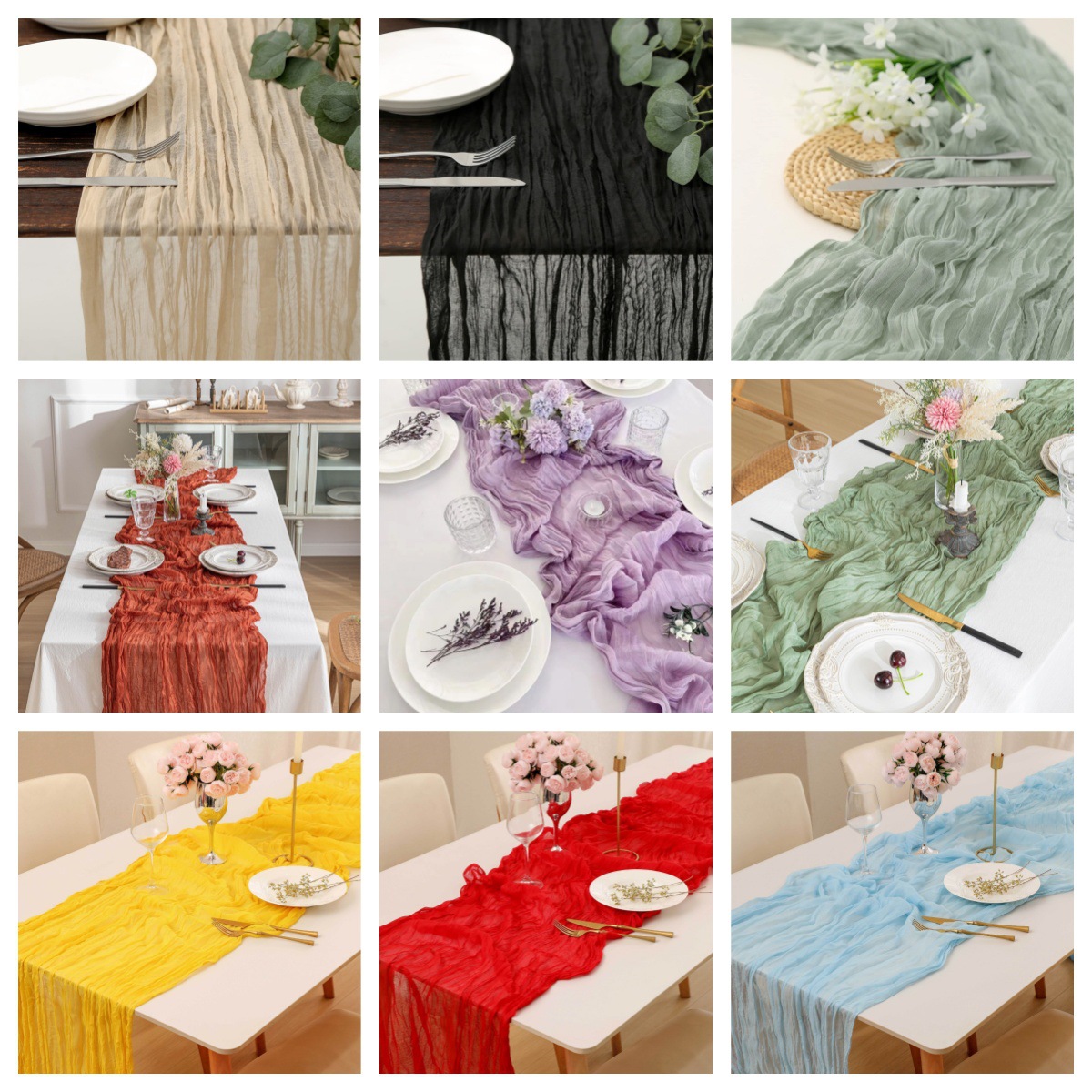 Linen Table Runner - مفرش طاولة بوهو من الشاش، مفرش